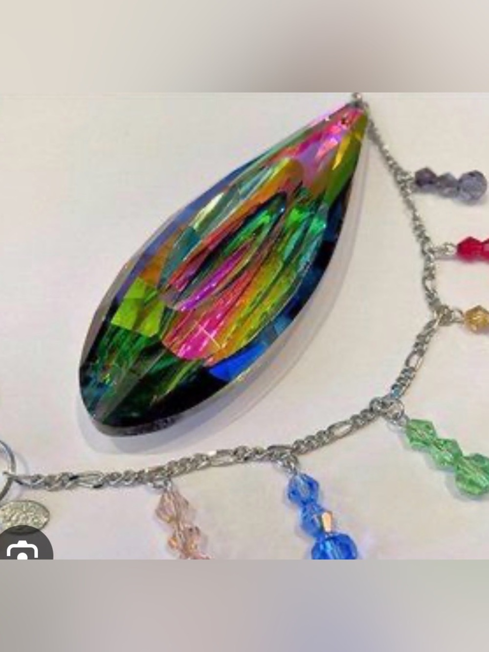 Kirks Folly Long Iridescent Crystal Teardrop Suncatcher with Aurora Borealis!